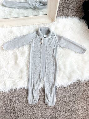 Edgehill Collection Size 18M Gray Cable Knit Sweater Romper Jumpsuit